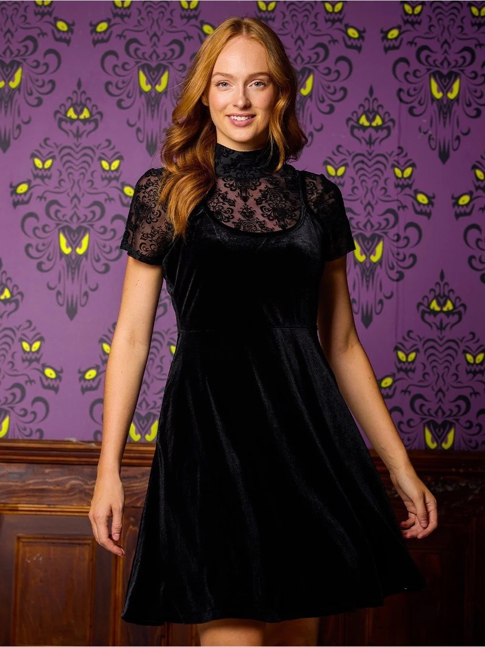 New Disney Store Her Universe The Haunted Mansion Wallpaper Mesh Dress 3X Black